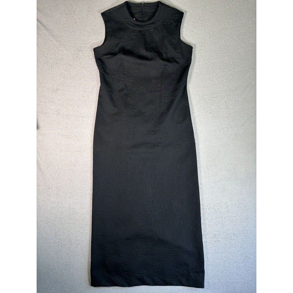 Vntg Lady Carol Of New York Sz M-L Pencil Dress‎ Black Union Made Midi Jacquard